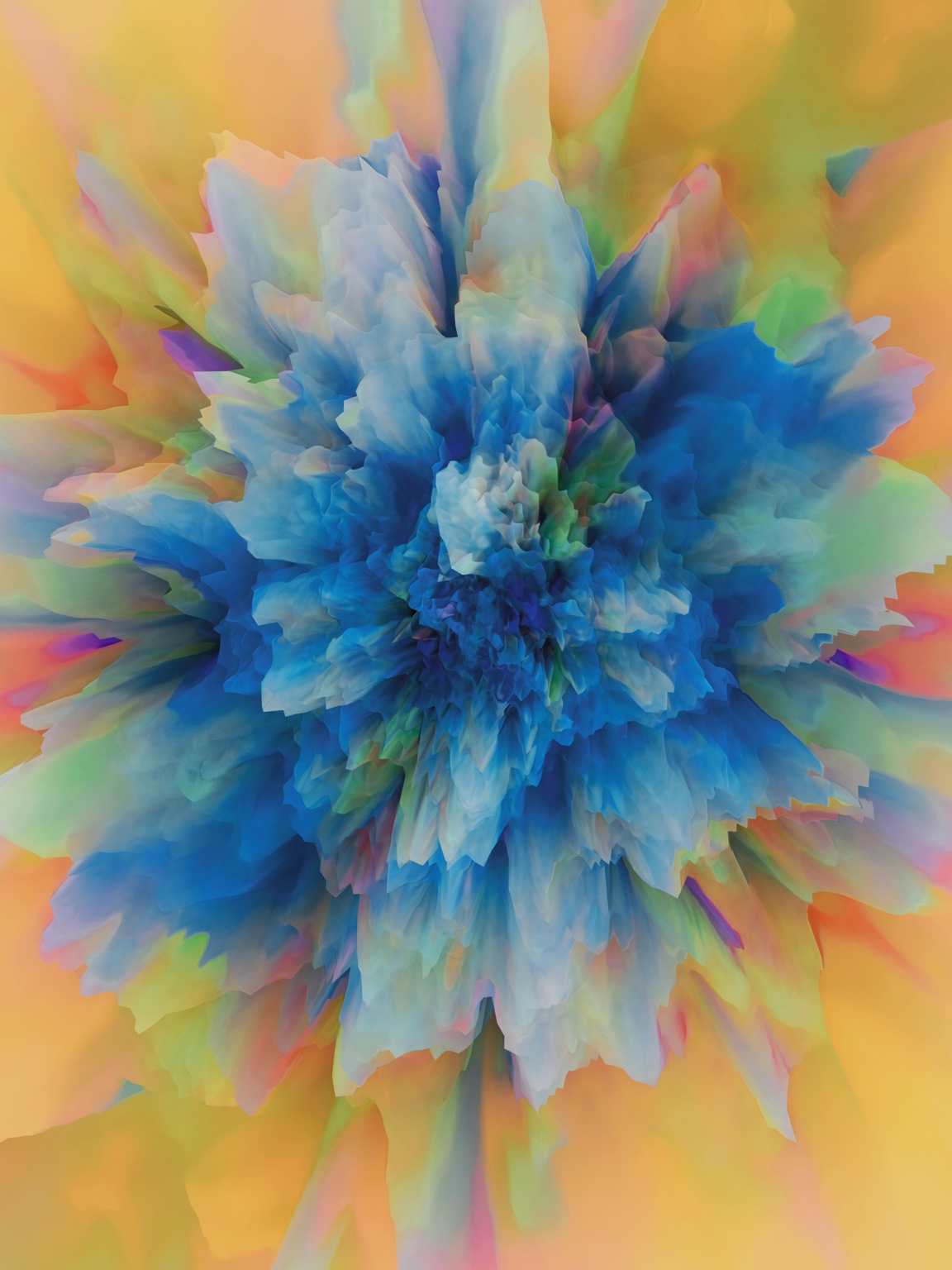 Afterimage / Bloom XVII, blue bloom on golden yellow